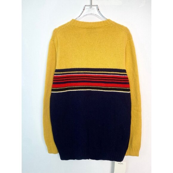 Prada Banana Inset Striped Crew Neck Long Sleeve Knit Sweater Yellow/Navy - Picture 2 of 6